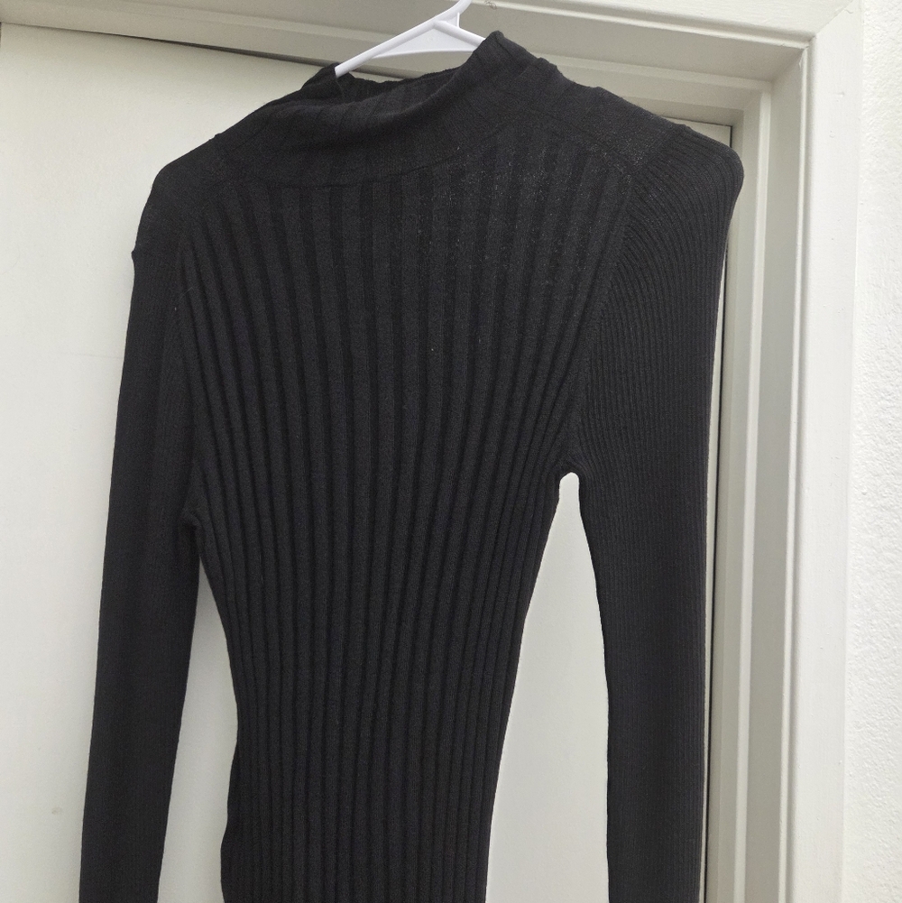 White House Black Market Black Ribbed Mock-Neck Sweater